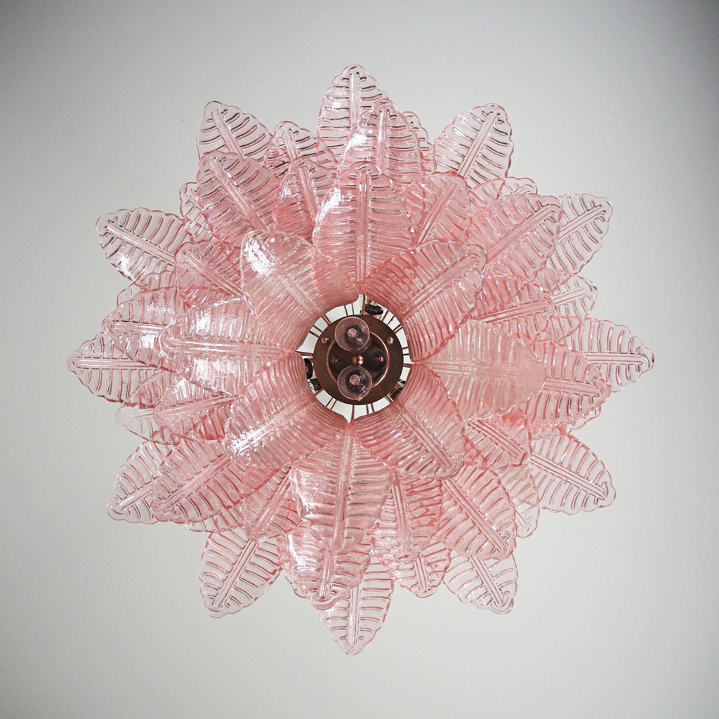 Murano Pink Glass Leaf Chandelier