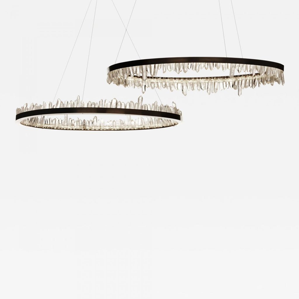 36 Inch Round Modern Chandelier Brass & Clear Geode Quartz Crystal Hanging Light