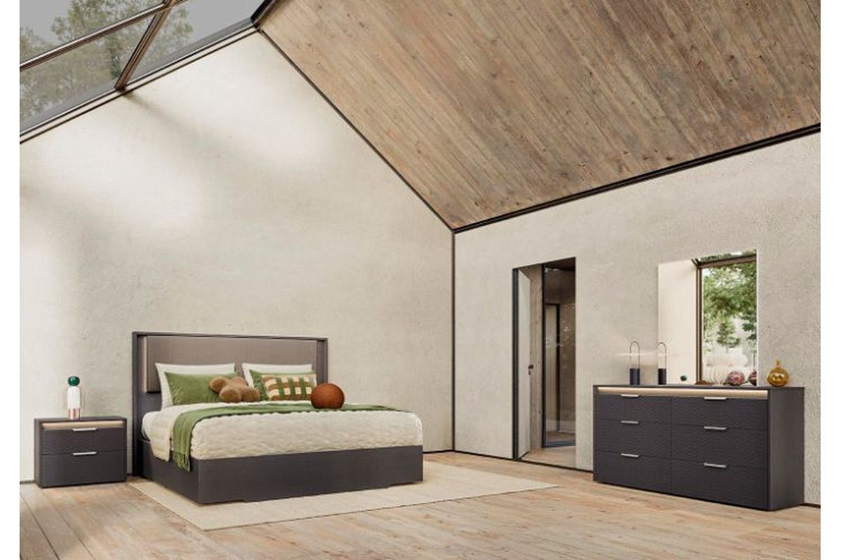 Upholstered Storage Bed with Dresser, Mirror and Nightstand Set