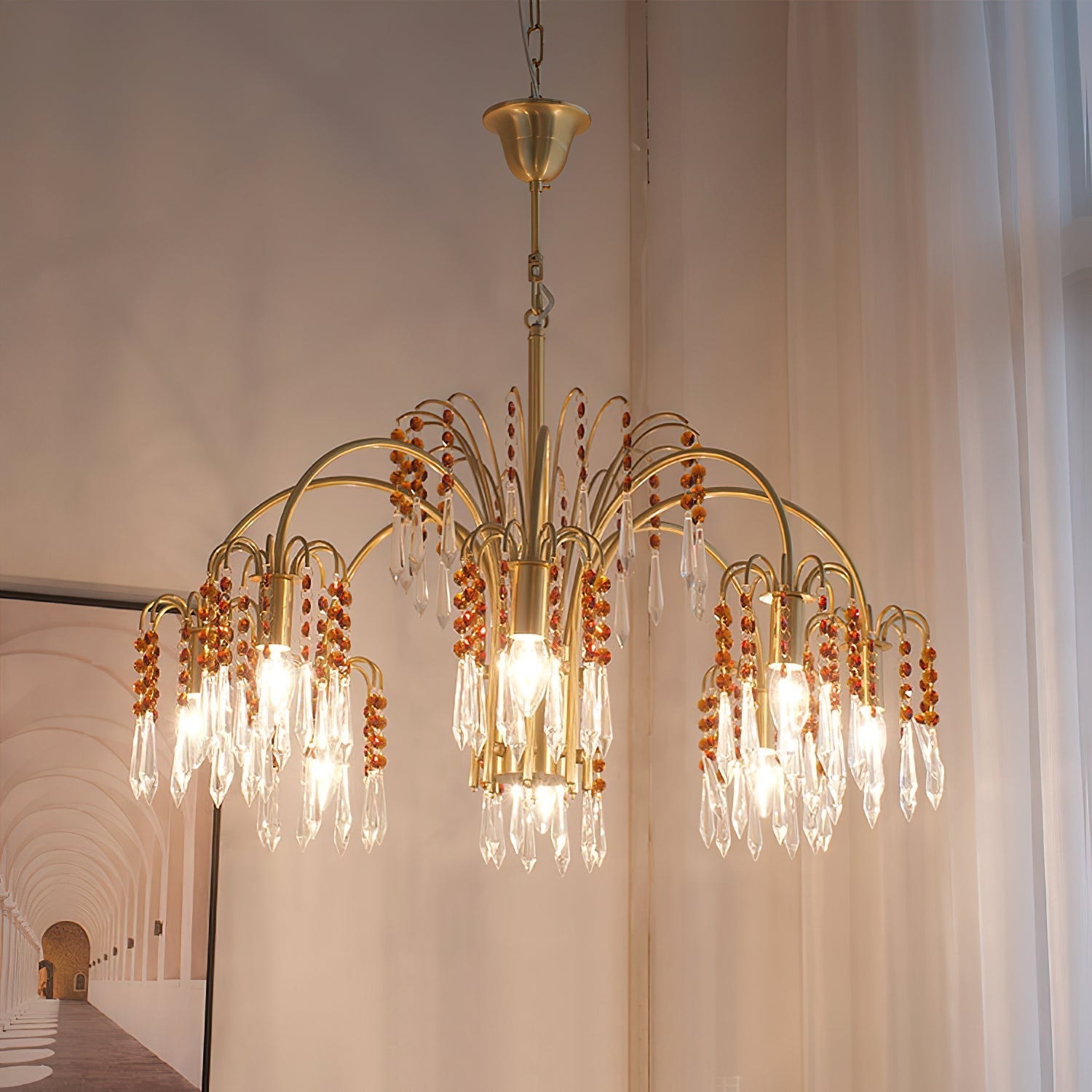 Brass Candle Crystal Chandelier