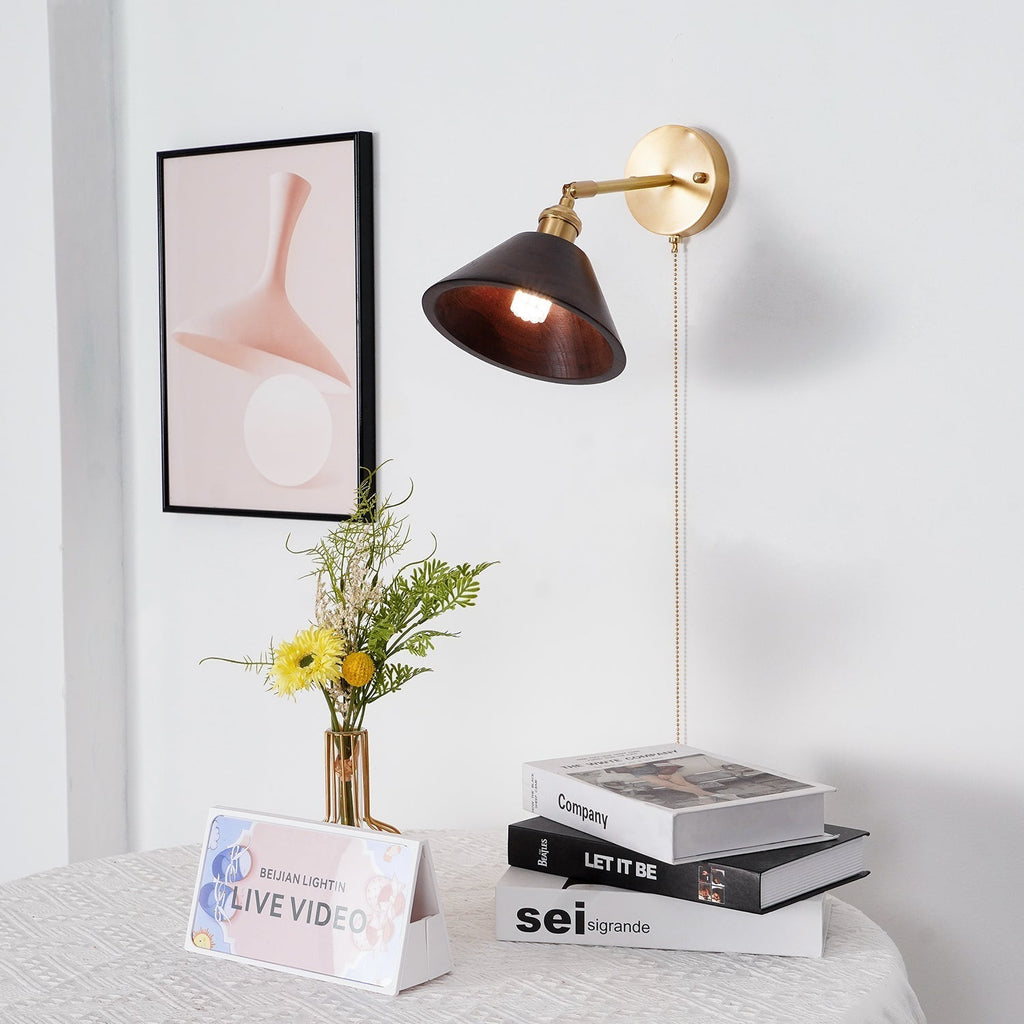 Vintage Wood Plug-in Wall Lamp