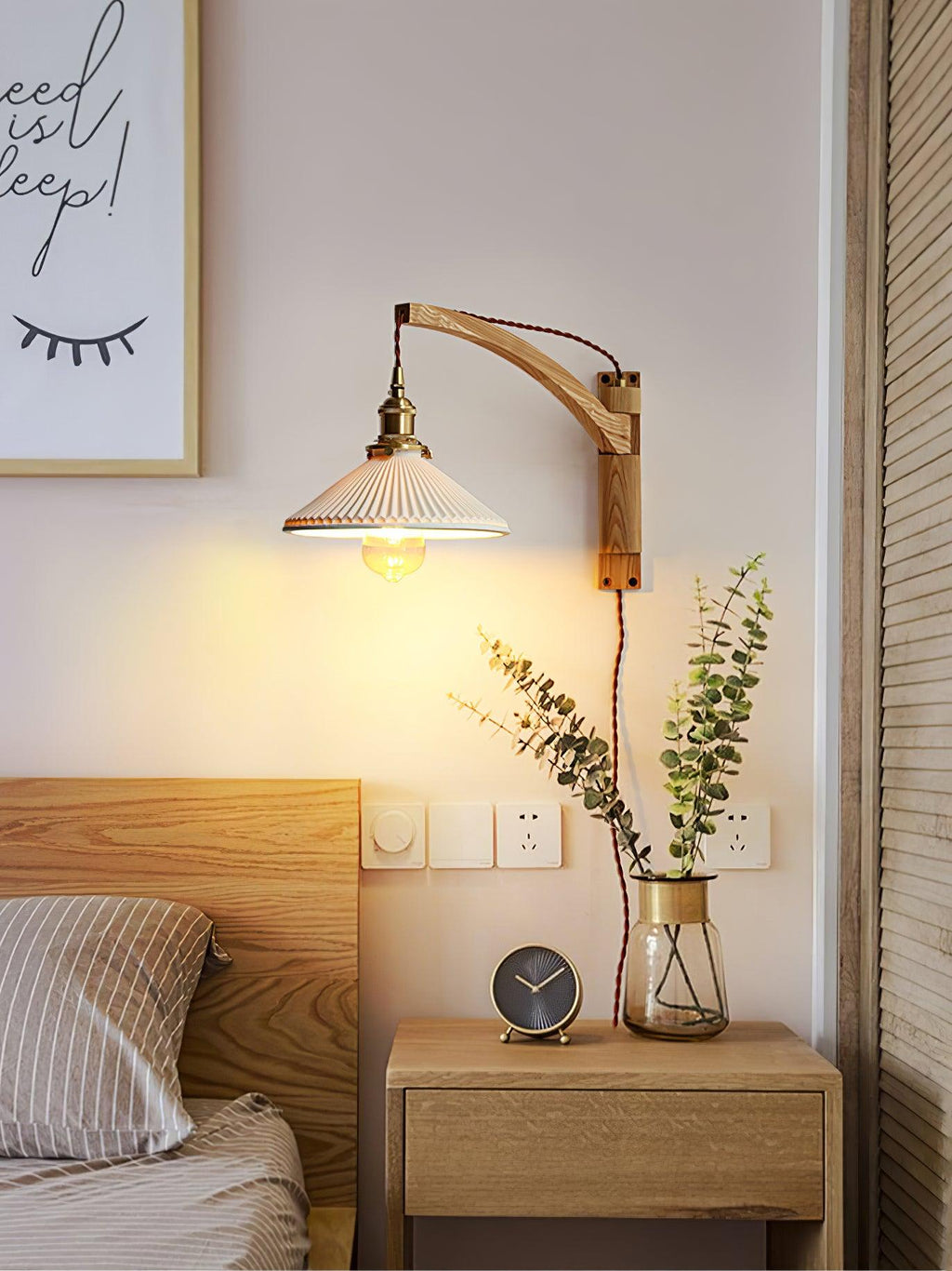 Swing Arm Walnut Wall Light